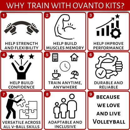 OVANTO Volleyball Training Equipment Aid – Adjustable Practice Volleyball Kit with Ultra-Stretch Neoprene, Exclusive Nylon Bag & Premium Content with Free ebooks, Best Gift for Beginners & Experts