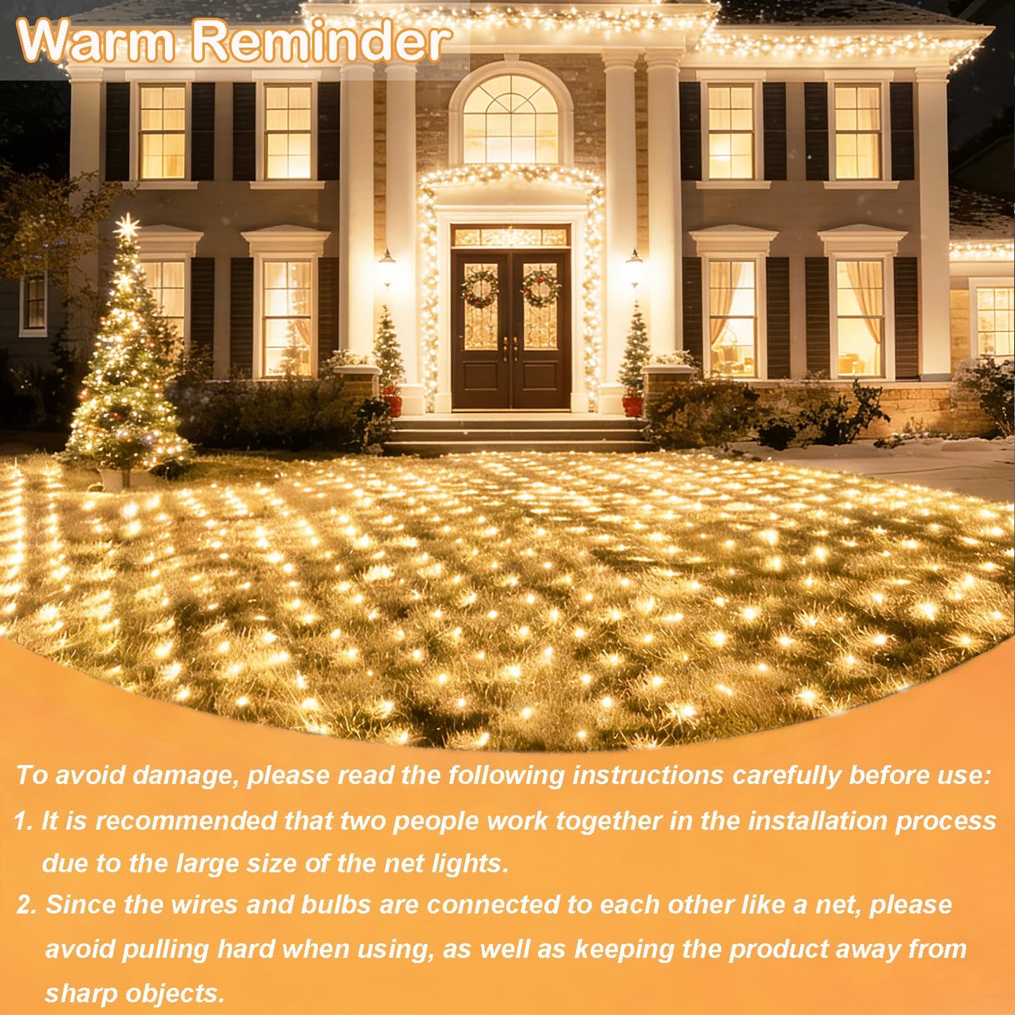 OYCBUZO 360LED Net Lights, 21ft x 5ft Connectable Christmas Outdoor Mesh Lights with Timer & 8 Lighting Modes, Waterproof String Light Plug in for Xmas Tree Bushes Garden Holiday Party - Warm White