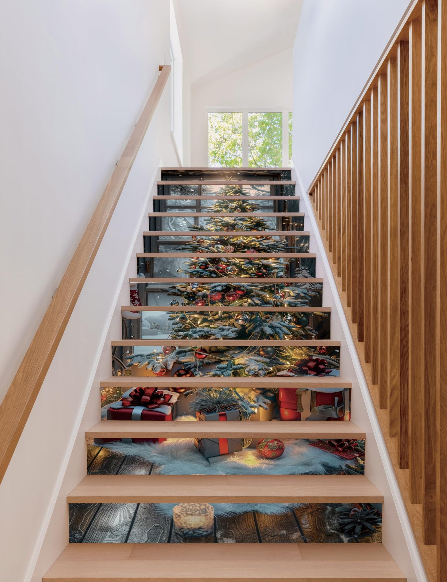 AMAZING WALL Peel and Stick Removable Snow Christmas Tree Risers Stairs Self Adhesive Wall Sticker Set 12 PCS