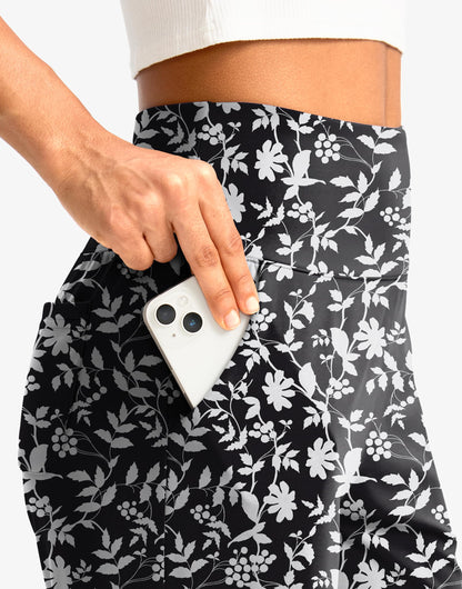 G Gradual Women's Bermuda Long Shorts with Pockets 9" High Waisted Knee Length Shorts for Women Walking Athletic Workout(White Flower,XXXL)