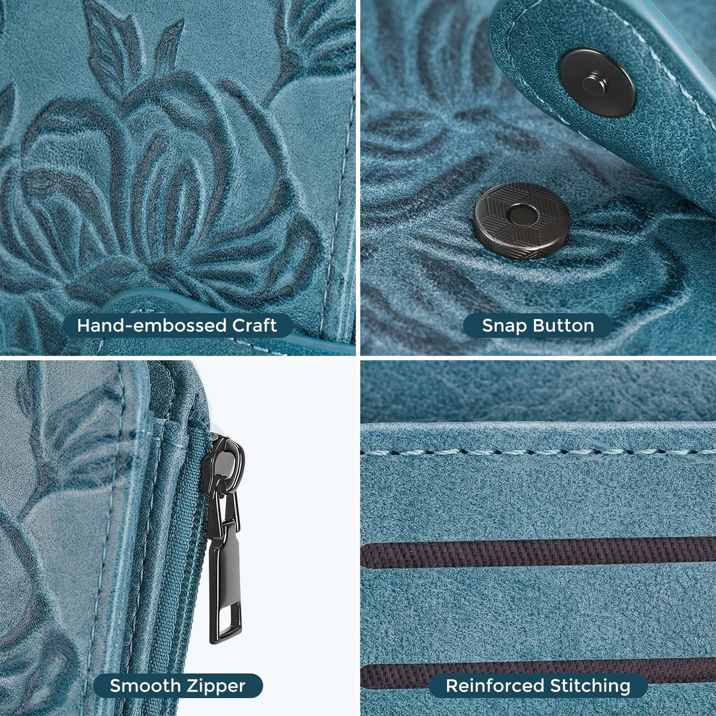 FORUWISH Small Wallet Women RFID Embossed Vegan Leather Credit Card Holder Wallet for Women Bifold with Zipper Coin ID Window Pocket