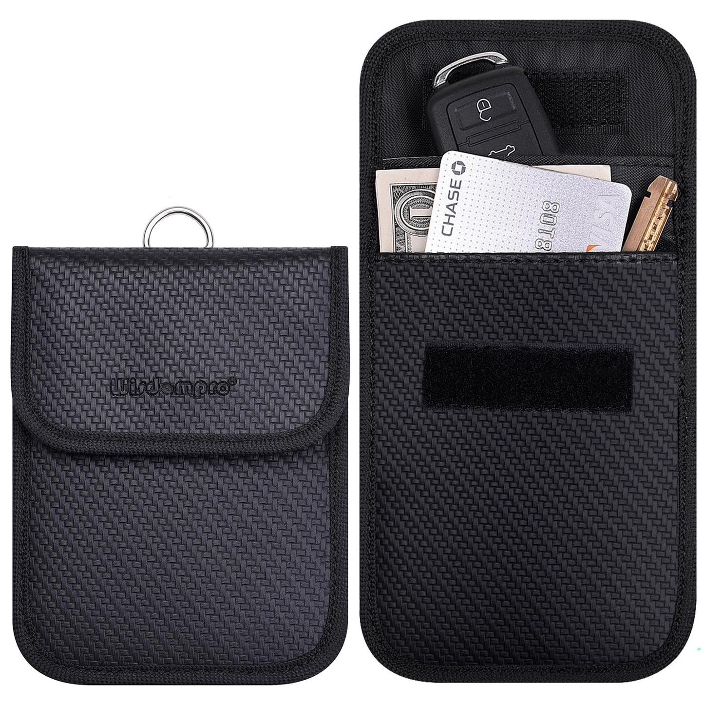 Wisdompro Faraday Pouch: RFID Blocking Anti-Theft Remote Key Protector, Black (2 Pack Pu Leather), Modern