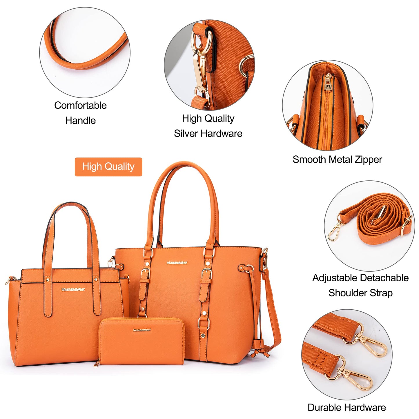 Montana West 3PCS Purses for Women Tote Bag and Wallet Set Shoulder Satchel Crossbody Bags Leather Handbag for Gift Travel Casual Work MWC3-C032WOR