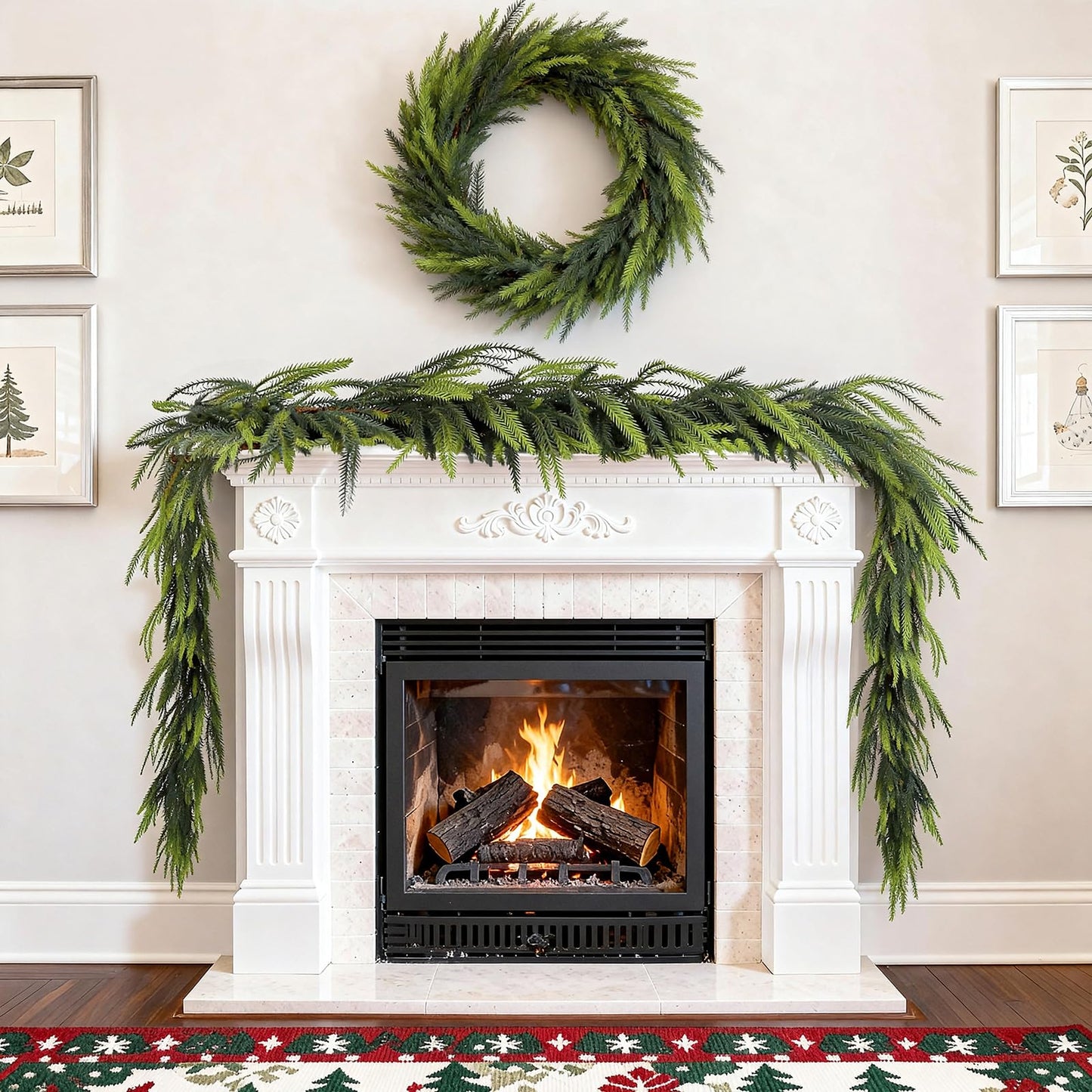 PABREY Artificial Norfolk Pine Garlands, 2 Pcs 6 Ft Real Touch Garlands, Winter Green Greenery Christmas Garlands for Mantle, Table, Wall, Outdoor, Indoor Christmas Decorations (6 FT, 2)
