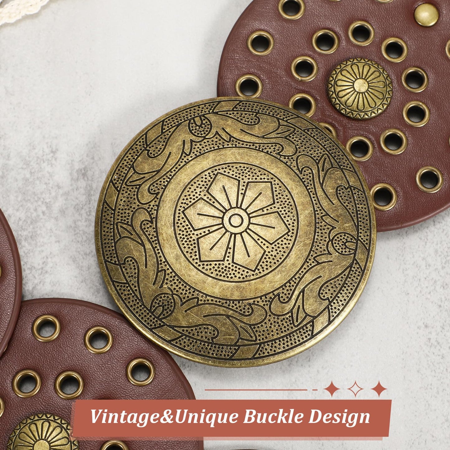 WERFORU Women Wide Western Disc Belt Cowgirl Boho Leather Belt for Jeans Dress