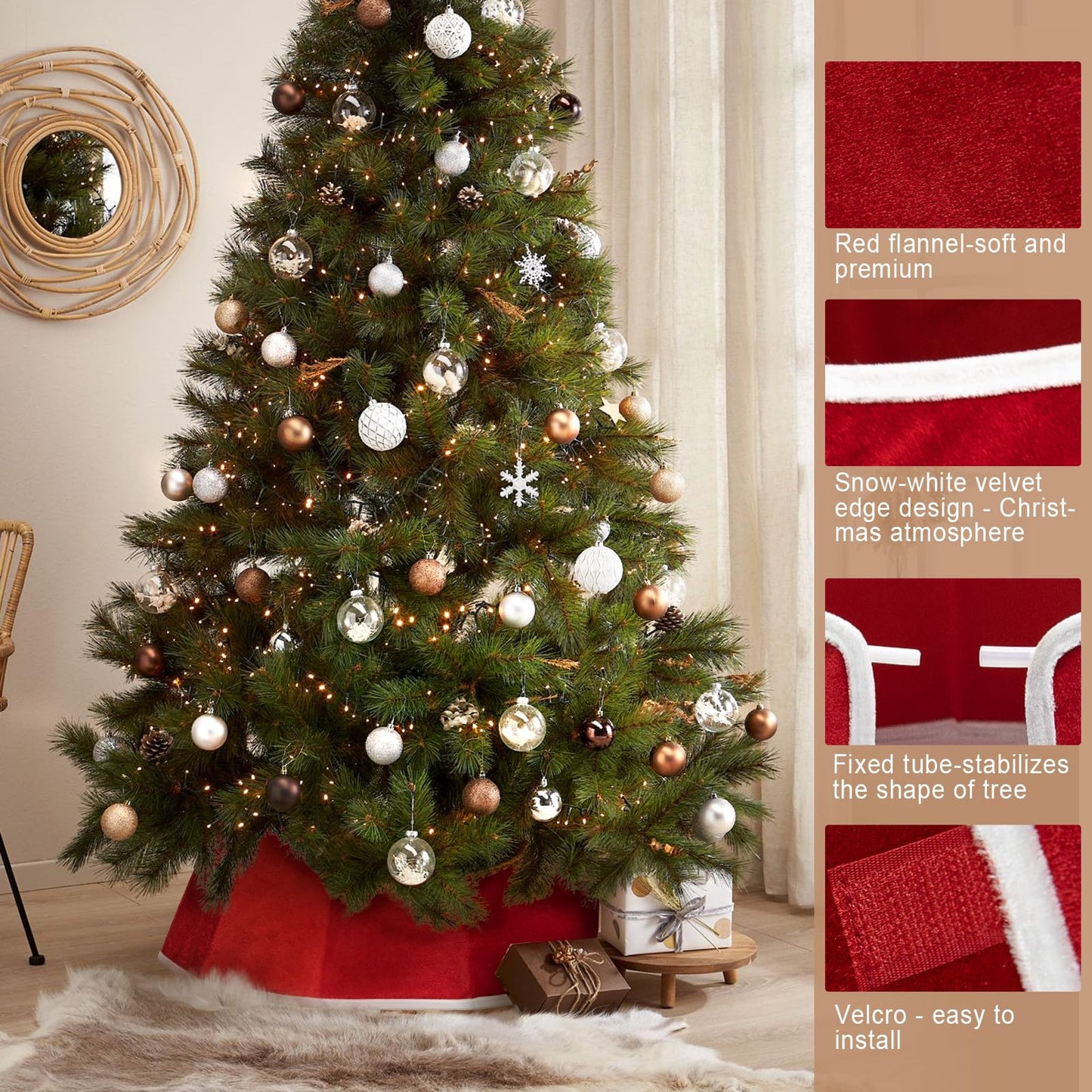 Christmas Tree Collar, 26.3" Red Velvet Foldable Tree Ring Skirt for Pencil Tree, Rustic Farmhouse Tree Stand Base Cover for Artificial Trees, Xmas Holiday Home Décor