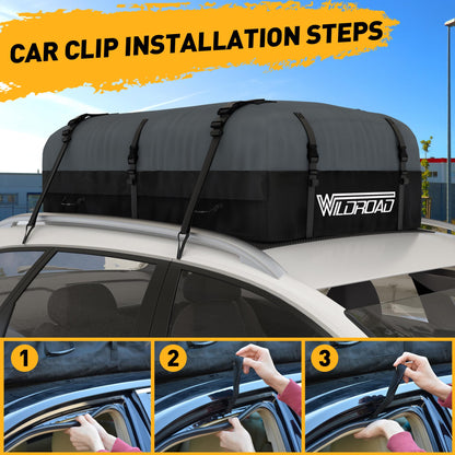 Rooftop Cargo Carrier Bag, WILDROAD 21 Cubic Feet 600D Ultra Anti-Tear Fabric Waterproof Car Roof Bag, Soft-Shell Roof Bag with Storage Bag, Anti-Slip Mat and 6 Door Hooks Fits Car with/Without Racks