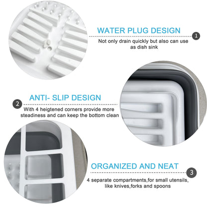 Collapsible Dish Drainer with Drain Plug and Swivel Spout, Space-Saving, Portable Dish Rack for Kitchens, RVs, Campers and Travel Trailers