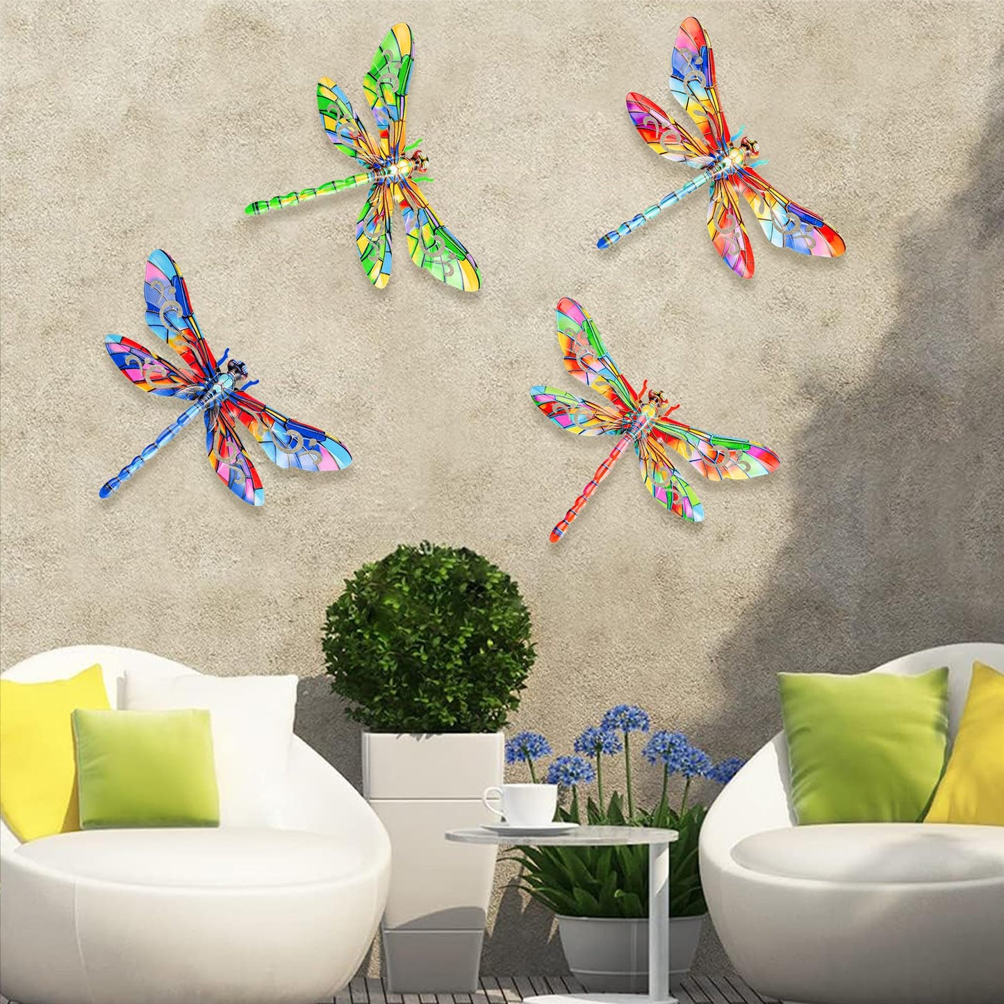 SUNREEK Metal Dragonfly Wall Decor, 12 Inches Dragonfly Outdoor Wall Art for Fence Garden Yard Patio Decorations