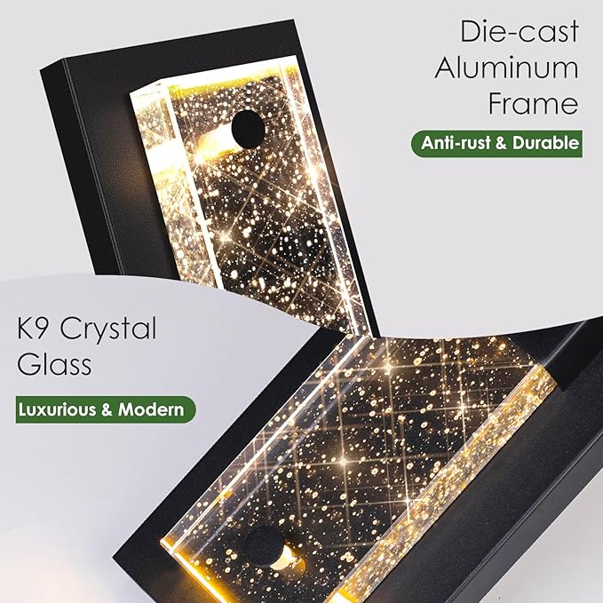 Large Size Outdoor Wall Light Fixtures with Crystal Bubble Glass, Waterproof Exterior Sconces LED Wall Lanterns, Porch Lights Wall Mounted 10W 3000K Outside Lights for House Front Door Garage Entryway