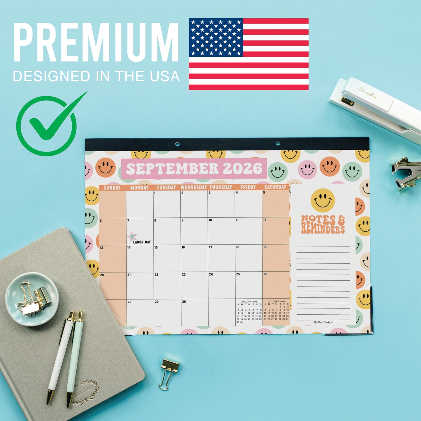 Hadley Designs Large Teacher Desk Calendar 2026-2027 - Desktop Calendar 2026, 18-Month Desk Calendars for Home, Office & Classroom, Cute Classroom Must Haves, Teacher Appreciation Gifts