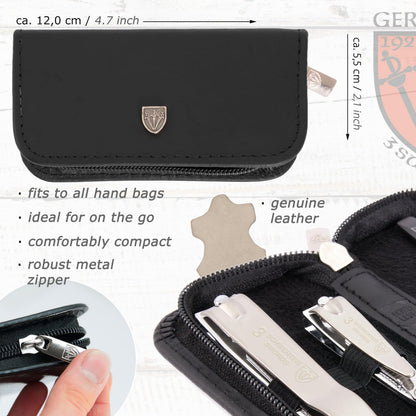 3 Swords Germany - brand quality 3 piece manicure pedicure grooming kit set for professional finger & toe nail care tool clipper fashion leather case in gift box, Made by 3 Swords (00811)