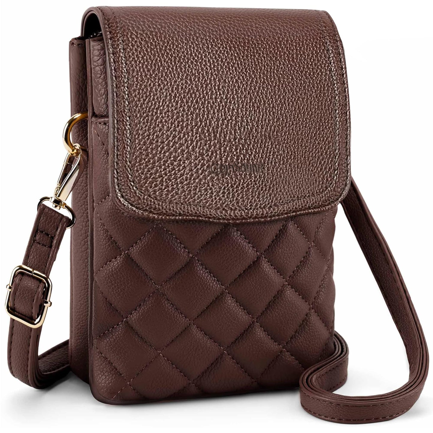 Goinsound Crossbody Phone Purse Quilted Cell Phone Crossbody Bag with RFID Blocking Card Slots Dark Brown