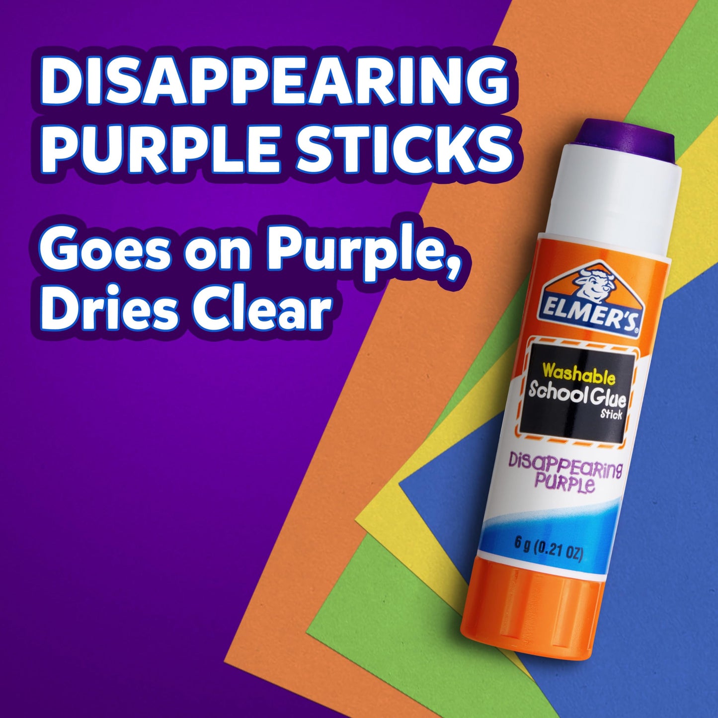 Elmer's Disappearing Purple School Glue Sticks, Washable, 7 Grams, 60 Count - Poster, Vision Board, Back to School Supplies, #1 Teacher Brand