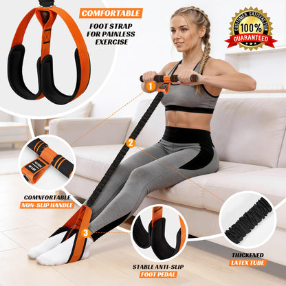 KUTIZE Multifunction Pedal Resistance Band with Handle, Upgraded Exercise Equipment with Soft Foot Pedal for Sit Up & Full-Body Home Gym Workouts, Core/ABS Training, Pilates, Yoga & Physical Therapy