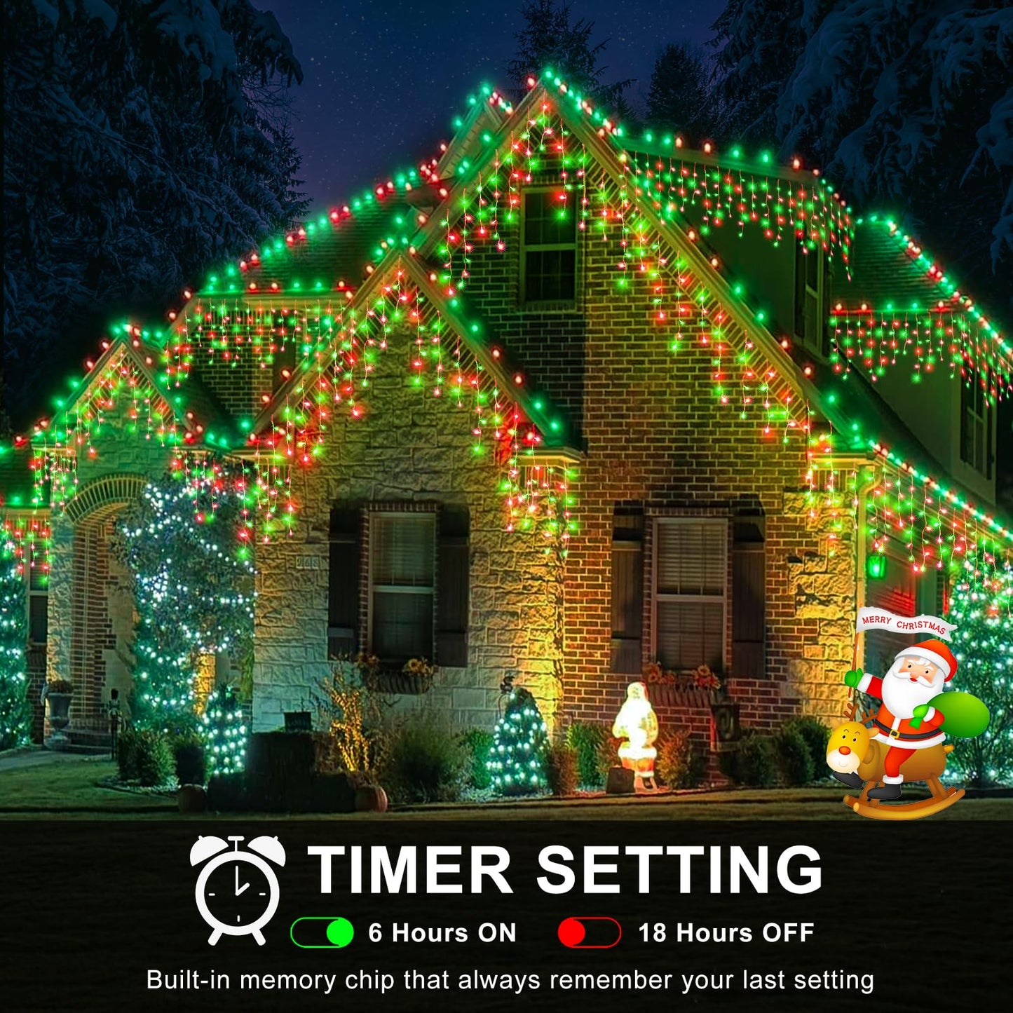 Icicle Lights for Outside - 33FT 400 LED Icicle Christmas Lights Outdoor with 75 Drops 8 Modes Timers, Waterproof Connectable Hanging Lights for Indoor Eaves Party Holiday Decorations, Red and Green