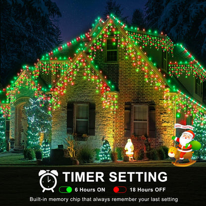 Icicle Lights for Outside - 33FT 400 LED Icicle Christmas Lights Outdoor with 75 Drops 8 Modes Timers, Waterproof Connectable Hanging Lights for Indoor Eaves Party Holiday Decorations, Red and Green