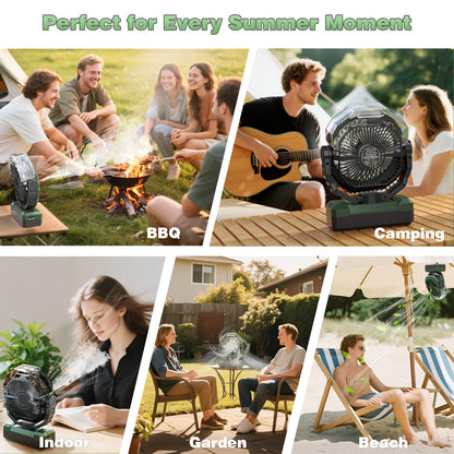 Portable Misting Fan 460ml Large Tank,24000mAh Rechargeable Battery Powered Camping Fan with 2 Meters Spray,Light & Remote,Jobsite Beach Summer Essentials,Mist Fans for Indoor,Outdoor, Patios, Travel