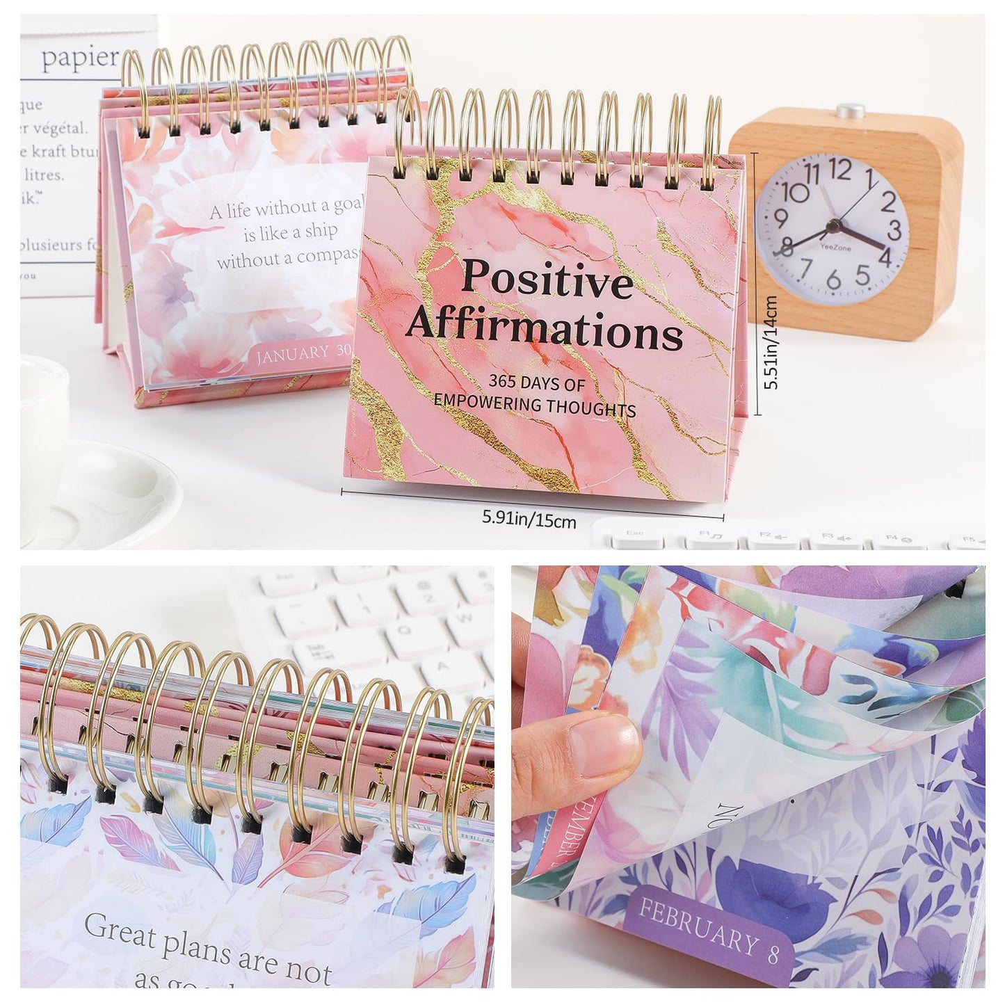 Daily Flip Calendar with Inspirational Quotes - Motivational Perpetual Calendar Desk Office Home Decor for Women, Gifts Desk Accessories for Girls Positive Affirmations