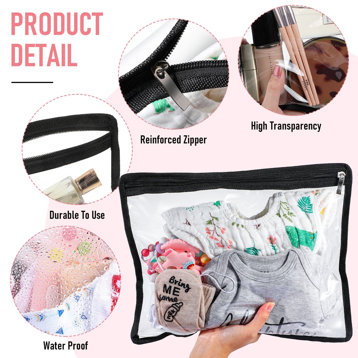 Outus 8 Pcs Clear Zipper Pouches Pencil Pouches PVC Makeup Pouch Envelopes Folder Storage Multi Purpose Pouch Document File Organization Bags, Office Supplies (Black Edgin,13 x 10.5 Inches)