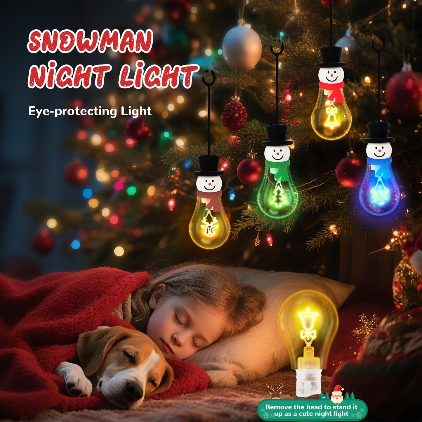 Christmas Bulb Light Hanging Christmas Night Light Edison Style Bulb USB Powered 8Hrs Play Fun Decorative for Indoor Outdoor Home Party Holiday Gift（Blue+Green+Red+Coffee Brown）
