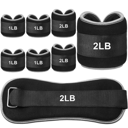 Hollowfly 4 Pairs Ankle Leg Weights Adjustable Set for Women Men, 1lb 2lb Wrist Weight Arm Fitness Wristbands Ankle Leg Strap for Gym Yoga Training Walking Jogging Running