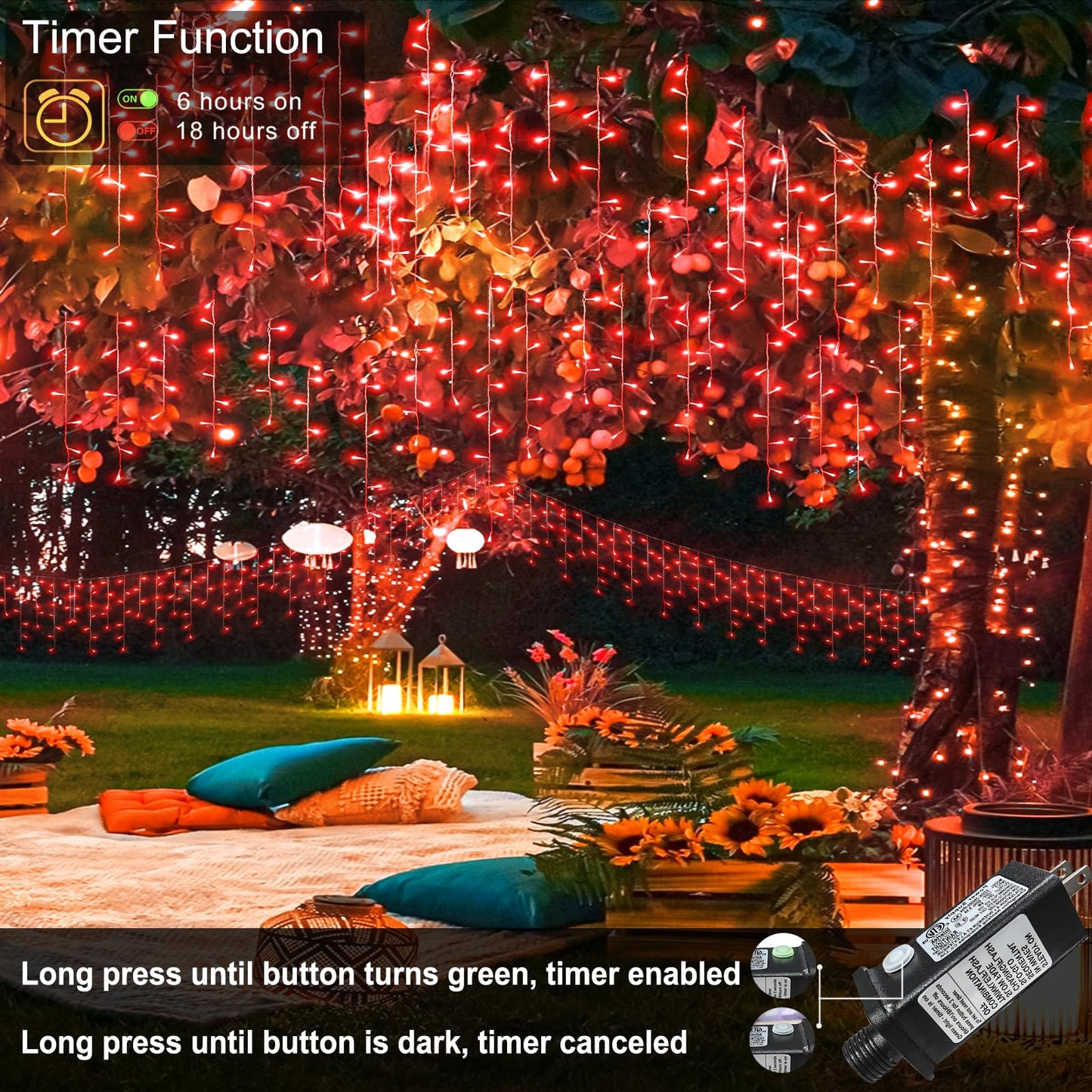 66ft Red Icicle Lights Indoor for Bedroom, 640 LED String Lights for Outside Clear Wire Connectable Twinkle Light with 8 Modes Timer Waterproof for Window Party Wedding Decorations
