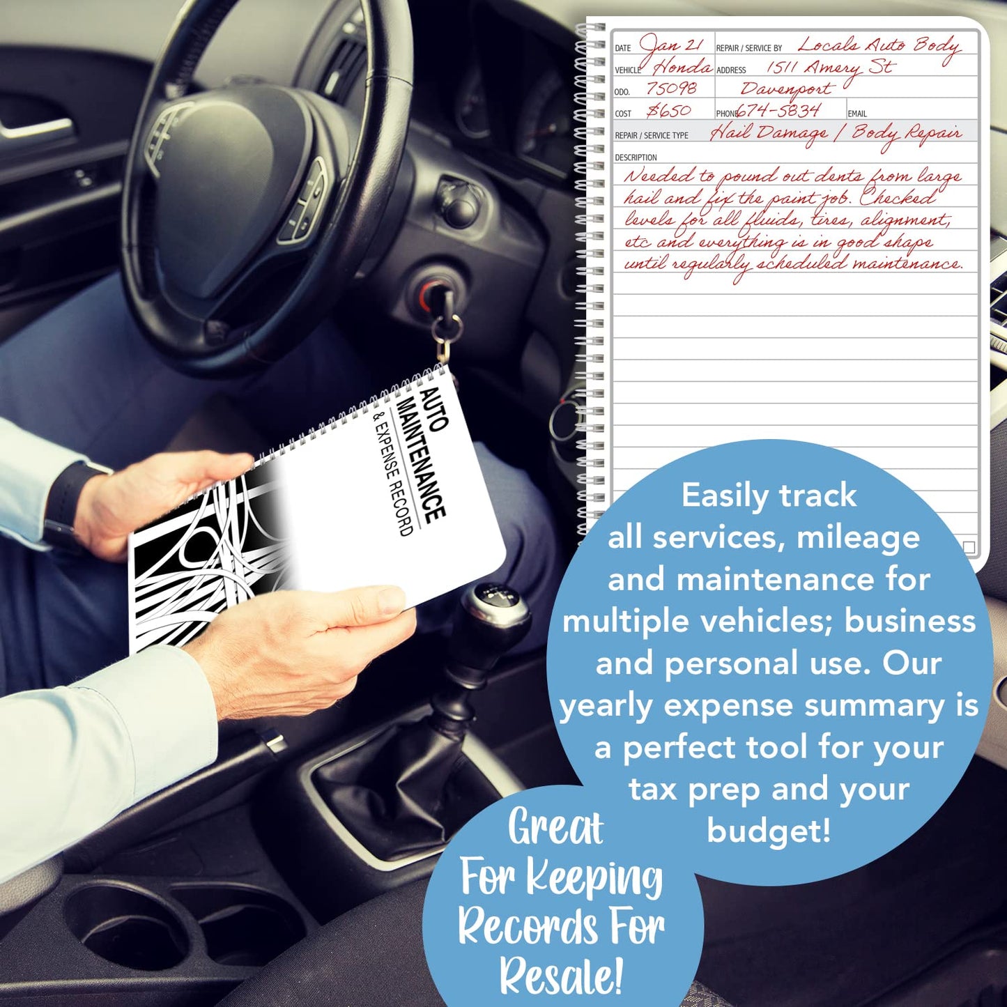 BookFactory Auto Maintenance and Vehicle Maintenance Log Book/Car Maintenance & Expense Tracker Record Book and Logbook - 5'' x 7'', 100 Pages, Wire-O (Made in USA)