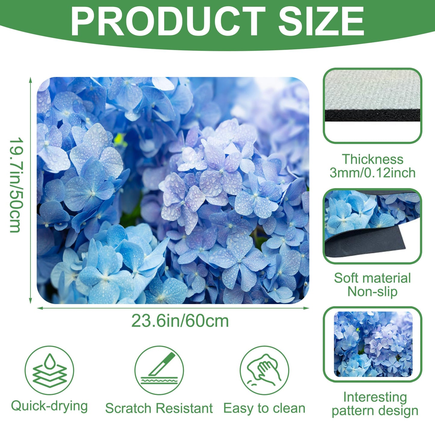 Blue Hydrangea Flowers Washer and Dryer Covers For The Top, Non-slip Fast Drying Absorbent Dryer Top Protector Mat for Kitchen Laundry Room Decor,23.6"x19.7"