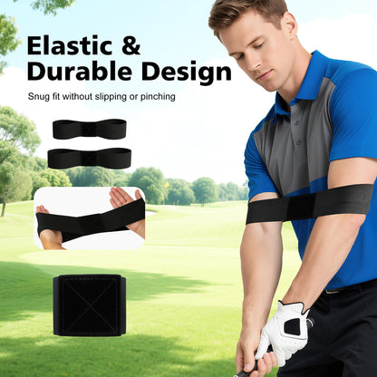 PINKMOLI 2 Pack Golf Swing Training Aid Swing Correcting Arm Band for Muscle Memory & Body Connection – Golf Trainer for Beginners, Left/Right-Handed Players (Black)