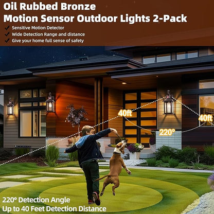 Motion Sensor Outdoor Lights Dusk to Dawn Bronze 2-Pack, 16 Inch Aluminum Anti-Rust Exterior Light Fixtures Large Front Door Porch Lights Brown Outdoor Sconces Wall Mounted House Lights