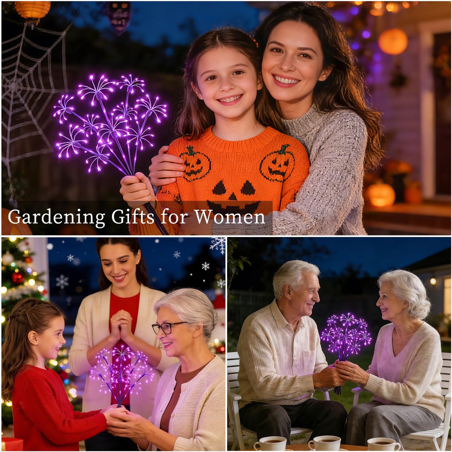 Solar Garden Lights Outdoor, 6 Pack 2-Layer Purple Solar Firework Lights, Waterproof Starburst Fairy Light Garden Decor for Yard Patio Pathway Lawn, Unique Gifts for Women Mom Grandma Mother's Day