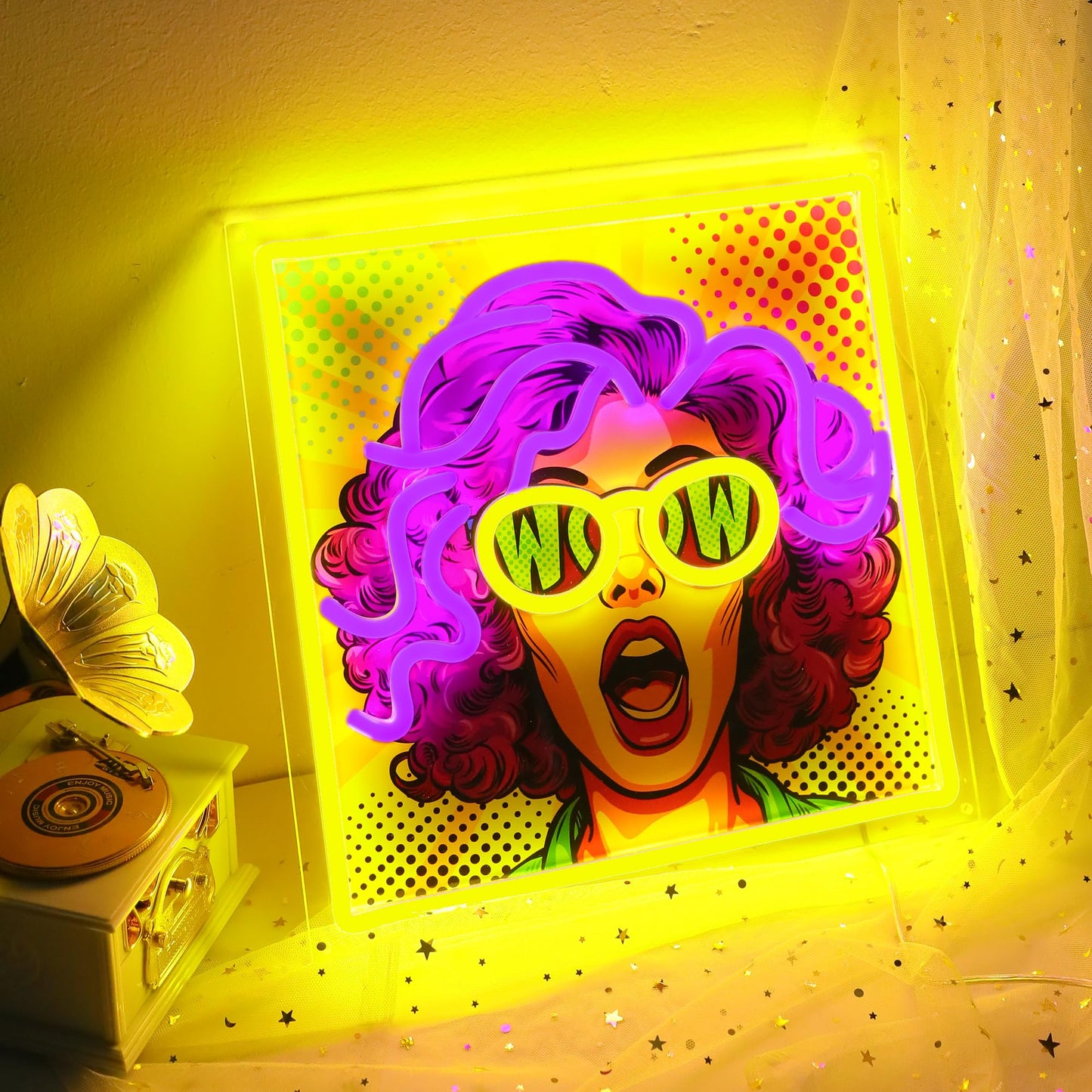 ENUOLI Purple Hair Pretty Girl Neon Sign,UV Print LED Light Sign Dimmable Cool Women Lady Neon Lights for Bedroom,Home Wall Decor LED Signs for Christmas Birthday Party Girls Stylish Gifts