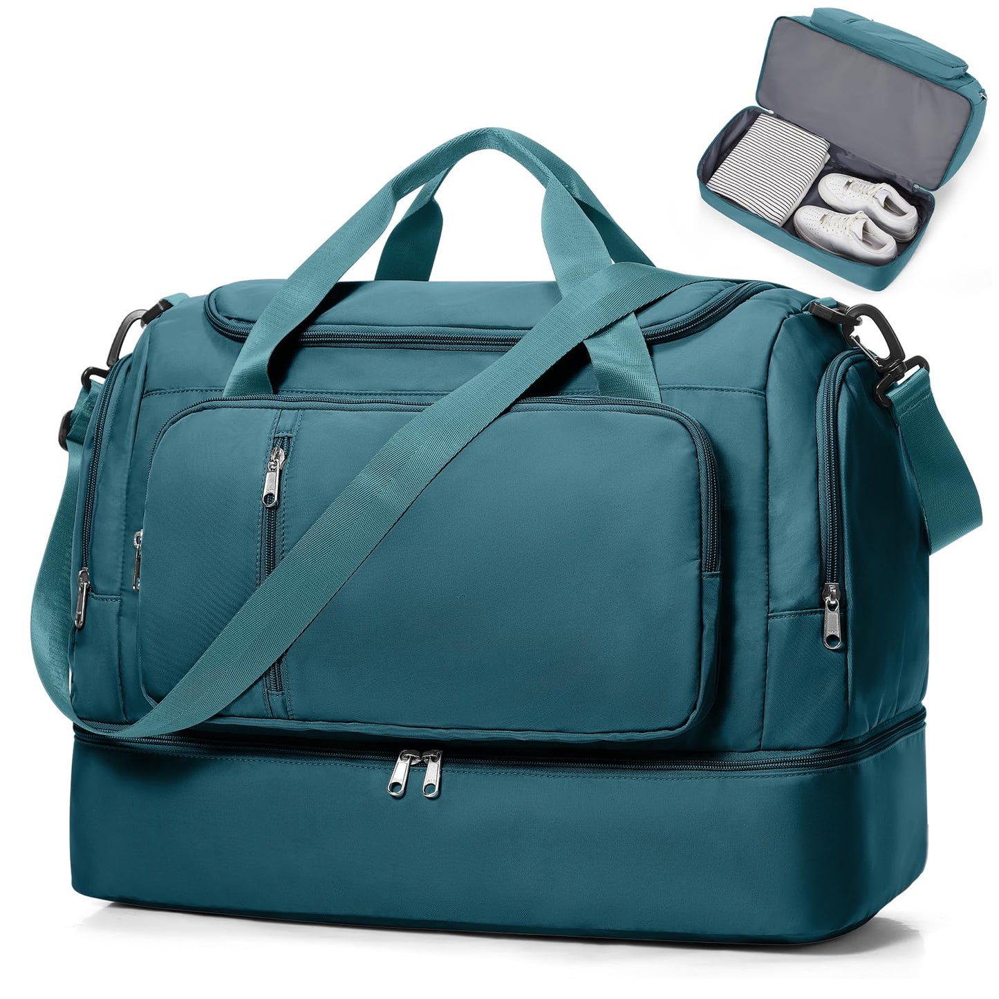 Travel Duffle Bag, Weekender Bags for Women,Carry On Overnight Personal Item Travel Bag with Shoes Compartment,Peacock Blue