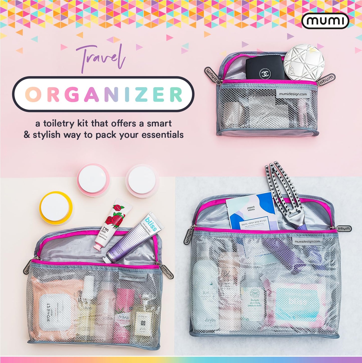MUMI Travel Toiletry Bag Set of 3 – Clear TSA Approved Toiletry Bags for Women – Reusable Water-Resistant Makeup Organizer Pouches for Skincare, Cosmetics, Travel Accessories, Airport Packing - Aqua