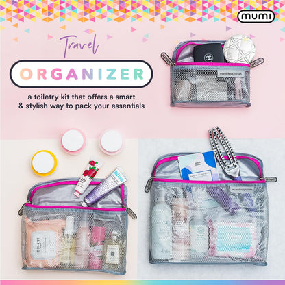 MUMI Travel Toiletry Bag Set of 3 – Clear TSA Approved Toiletry Bags for Women – Reusable Water-Resistant Makeup Organizer Pouches for Skincare, Cosmetics, Travel Accessories, Airport Packing - Aqua