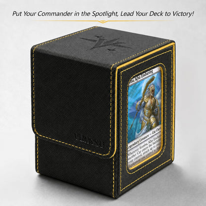Venssu MTG Deck Box for Commander Display, Fits 100 Double Sleeved Cards, TCG Card Storage Box (Black and Yellow, 1 Window)