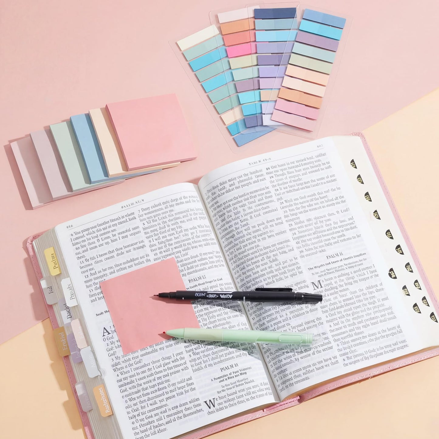 Resurhang 64pcs Bible Journaling & Note-taking Kit-includes 3pcs A5 Notebooks, Bible Tabs, Index Stickers, Sticky Notes, Gel Pens, Highlighters & Markers for Study, Worship, Sermon & Daily Planning