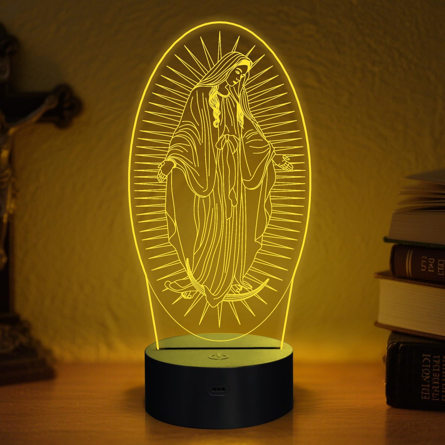 Attivolife Virgin Mary Gifts, 3D Our Lady Night Light Illusion Hologram Lamp 16 Color Changing with Remote Control, LED Best Birthday Christian Mothers Day Gifts for Religious Women Mom