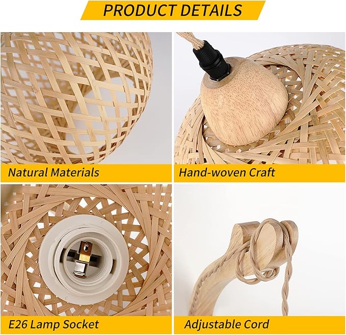 Frideko Bamboo Wall Sconces Set of Two Plug in, Boho Wall Lamp with Plug in Cord, Farmhouse Light Fixtures with 9.84FT On/Off Switch Cord, Rattan Sconces Lighting for Bedroom Living Room