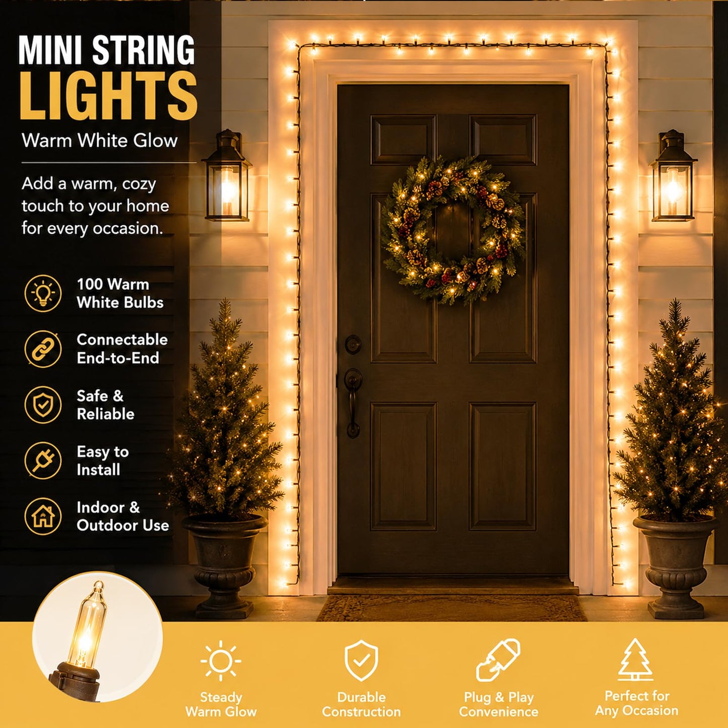 Afirst Brown String Lights, 21ft 100 Count Mini String Light on Brown Wire Cord UL Approved, Connectable Outdoor String Lights for Xmas Patio Home Party Garden Decor