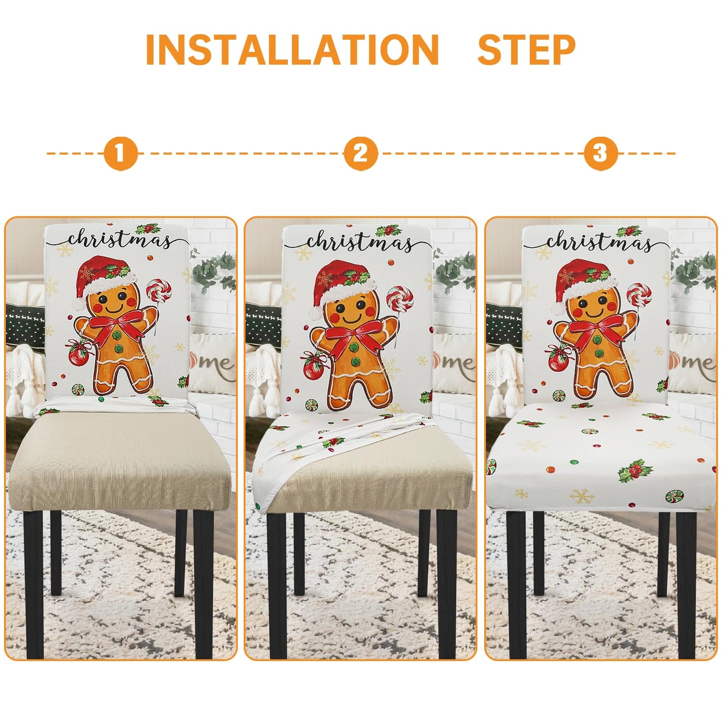 Zifmrtrwn Christmas Chair Cover Set of 6 Gingerbread Winter Dining Room Slipcovers Stretch Parsons Chair Seat Protectors Xmas Holiday Decor-6PCS