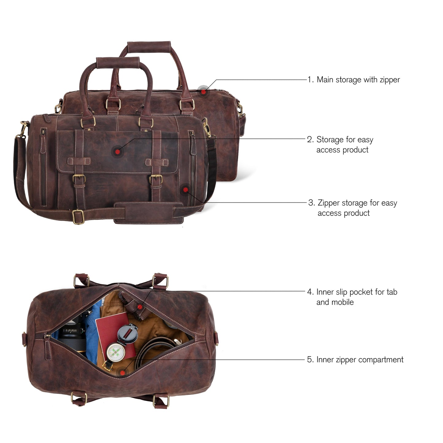 Genuine Leather Duffle Bag for Men | Vintage Weekender Travel Bag | Overnight Carry-On Luggage | Handmade Leather Gym Bag for Men
