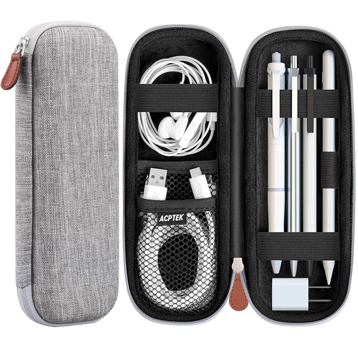 AGPTEK Case Holder for Apple Pencil, Slim PU Leather Carrying Case Pouch Cover Compatible with Apple Pen Accessories, USB Cable, Earphone,Samsung Stylus iPad Pro Pen/Pencil, Recording Pen, Gray