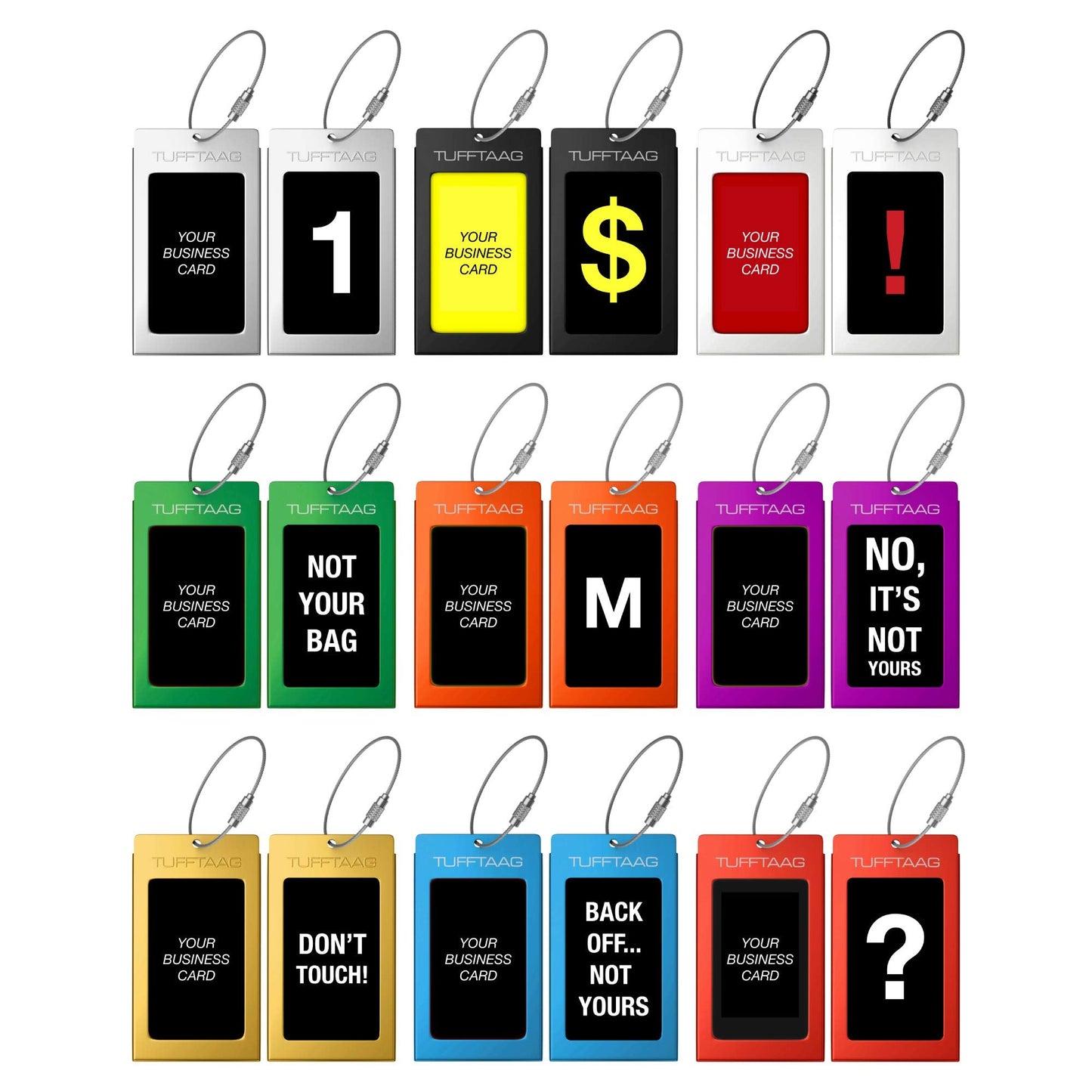 Luggage Tags Business Card Holder by TUFFTAAG - Durable Travel ID Bag Tag, Gunmetal, 2 Tags