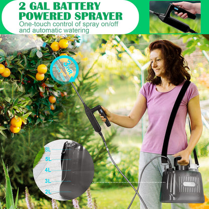 WYRJXYB Battery Powered Sprayer 2 Gallons, Upgrade Electric Garden Sprayer with 4 Mist Nozzles,USB Rechargeable Handle,32in Telescopic Wand,1 Glove,Portable Garden Sprayer for Yard Lawn Garden