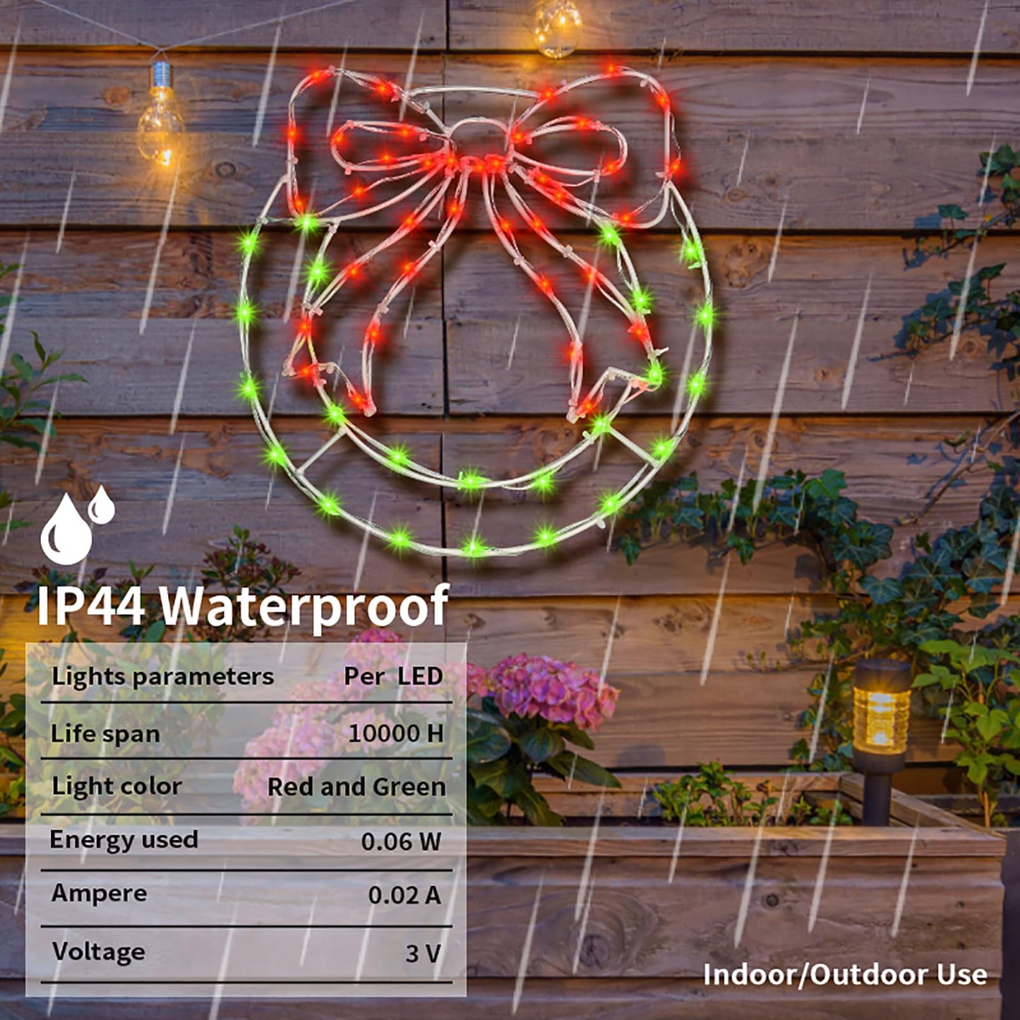 Christmas Wreath Window Silhouette Lights - 12.5" x 13.5" Bright LED Christmas Wreath with Bow, 8 Modes USB Powered / Battery Operated Window Lights for Wall Door Home Party Decor, Red and Green