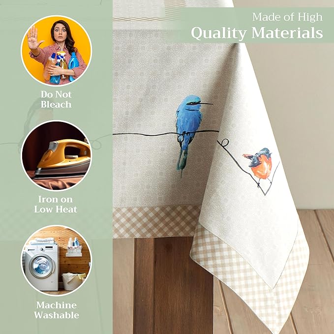 Maison d' Hermine Table Cloth Rectangle Table 100% Cotton 54 x 72 Inches Tablecloth Reusable Decorative for Dining Room, Farmhouse, Home, Party, Festive & Wedding Spring Summer - Birdies on Wire