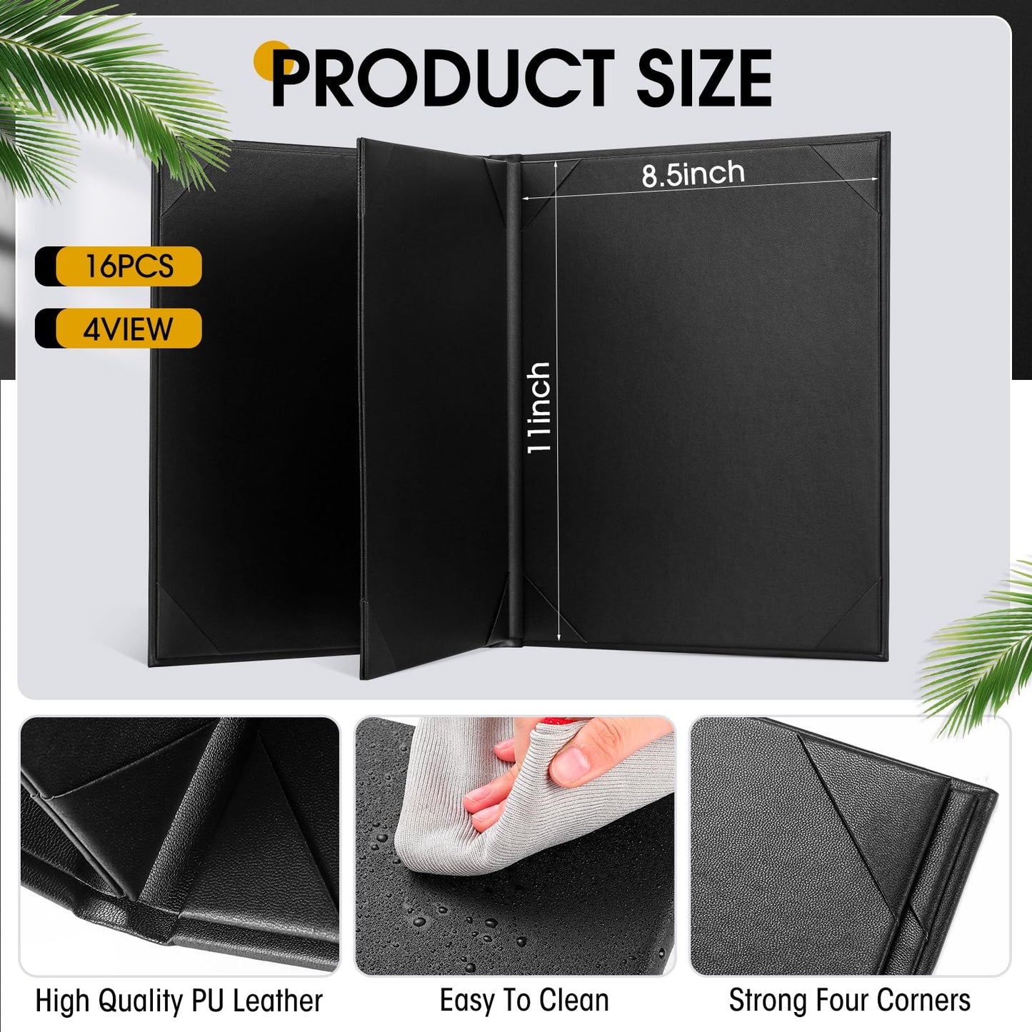 Skyygemm 16 Pcs Leather Menu Covers Holders for 8.5 x 11 Inches, Waterproof Four View Leather Dinner Menu Holder Covers for Restaurant, Hotel, Bar