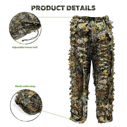 Ghillie Suit Outdoor Leafy Suit for Hunting Super Lightweight Hooded Camouflage Including Clothes Gloves Face Mask and Bag